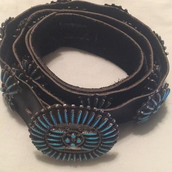 ZUNI TURQUOISE AND GOAT SKIN LEATHER BELT. main image 4
